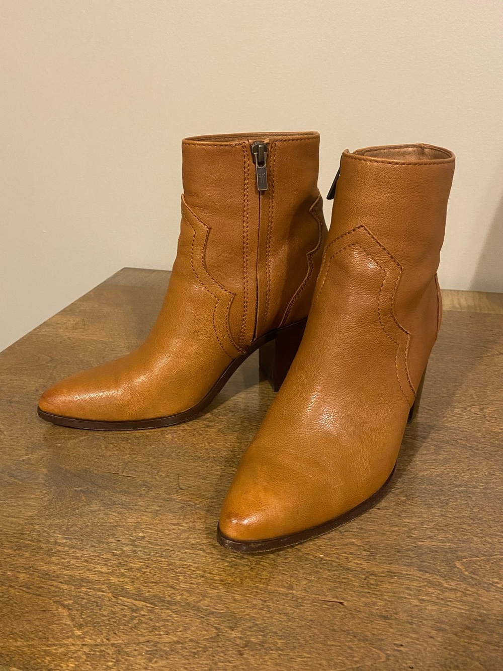 Frye Cognac Western Style Ankle Booties